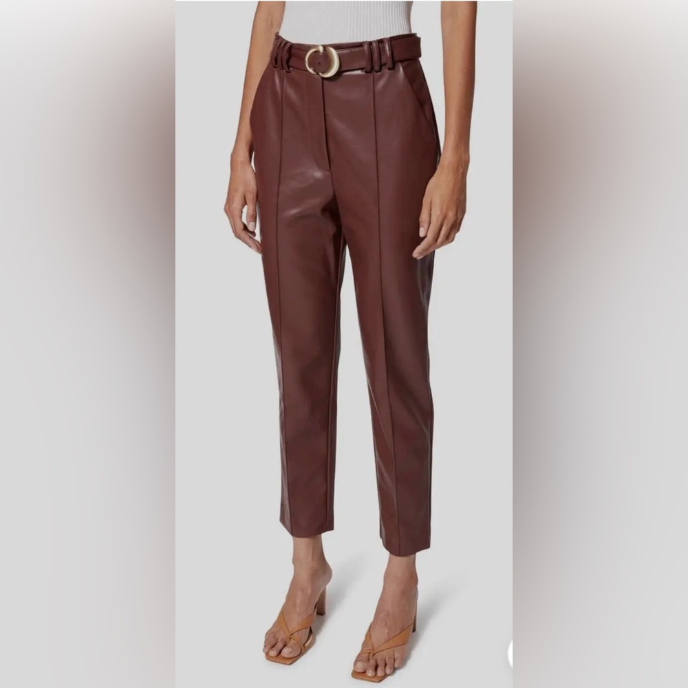 Jonathan Simkhai Women's Oxblood Belted Faux Leather Crop Pants Size 4